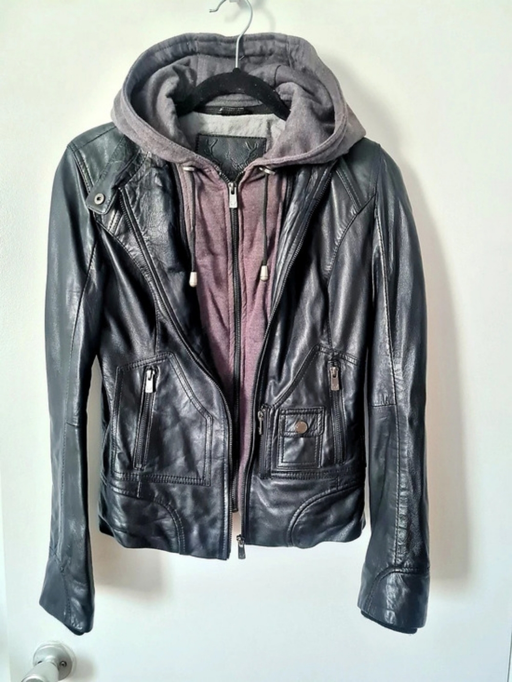 Bod & Christensen Women's Black Leather Hooded Jacket Size XS